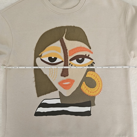 NEW Zara Sweatshirt Size S Beige Eclectic Streetwear Contemporary Casual - Picture 8 of 11